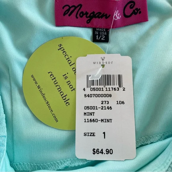 NWT Windsor Sparkly Glitter One Shoulder Sheer Flounce Bodycon Mini Dress Mint 2 - Picture 13 of 14